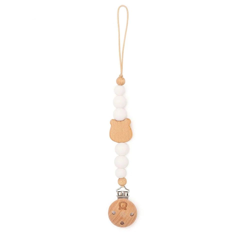 Personalized Bear Pacifier Clip, White