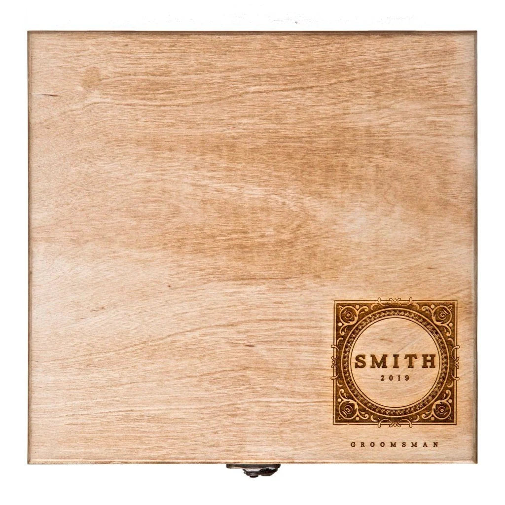 Personalized Cigar Box with Engraved Lid, Birch Plywood Construction and Wood Excelsior Gift Filling — Outer Lid Only
