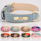 Personalized Dog Collar with Custom Engraved Nameplate, PU Leather Style in Blue, Gray, Pink or Brown for Dogs