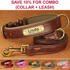 Personalized Dog Collar with Custom Engraved Nameplate, PU Leather Style in Blue, Gray, Pink or Brown for Dogs