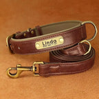Personalized Dog Collar with Custom Engraved Nameplate, PU Leather Style in Blue, Gray, Pink or Brown for Dogs