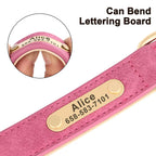 Personalized Dog Collar with Custom Engraved Nameplate, PU Leather Style in Blue, Gray, Pink or Brown for Dogs