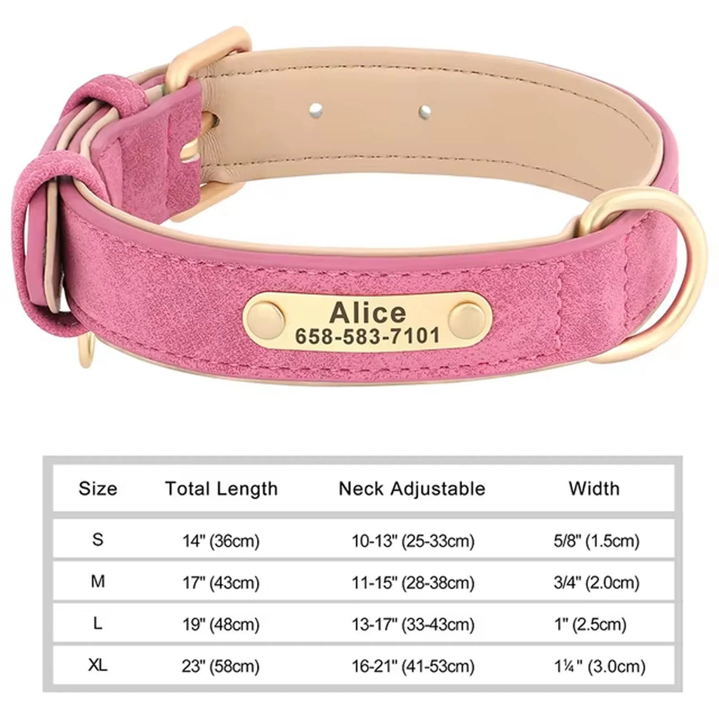 Personalized Dog Collar with Custom Engraved Nameplate, PU Leather Style in Blue, Gray, Pink or Brown for Dogs