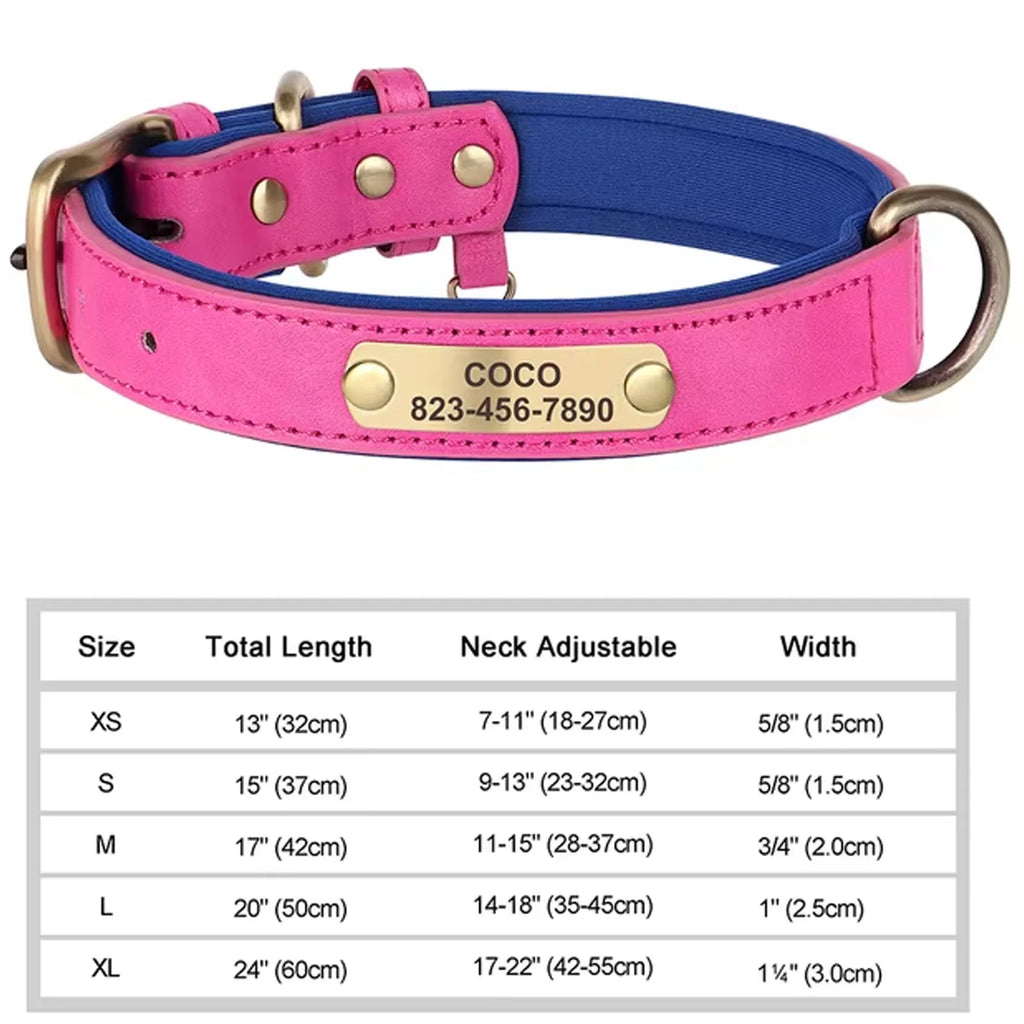 Personalized Dog Collar with Custom Engraved Nameplate, PU Leather Style in Blue, Gray, Pink or Brown for Dogs