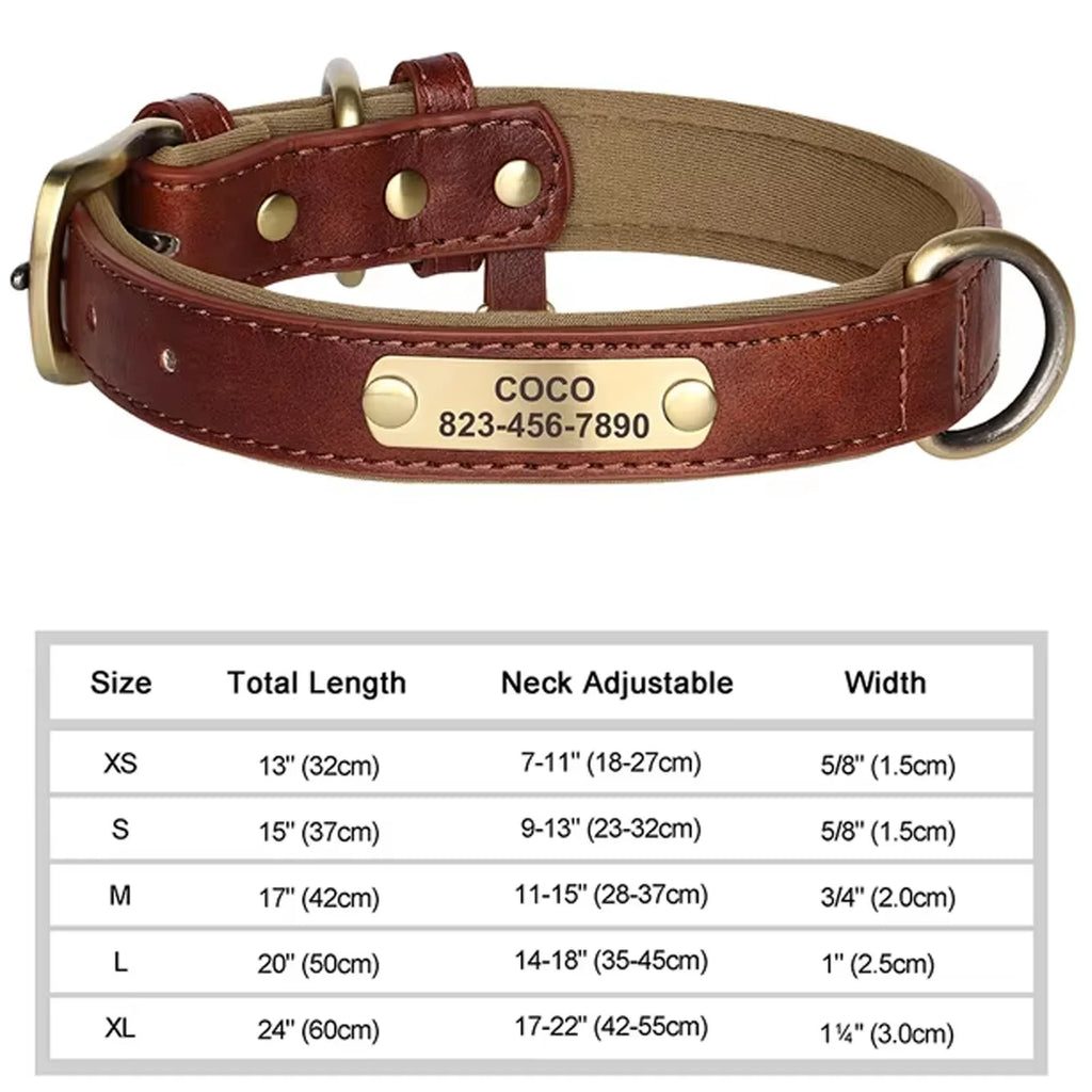 Personalized Dog Collar with Custom Engraved Nameplate, PU Leather Style in Blue, Gray, Pink or Brown for Dogs