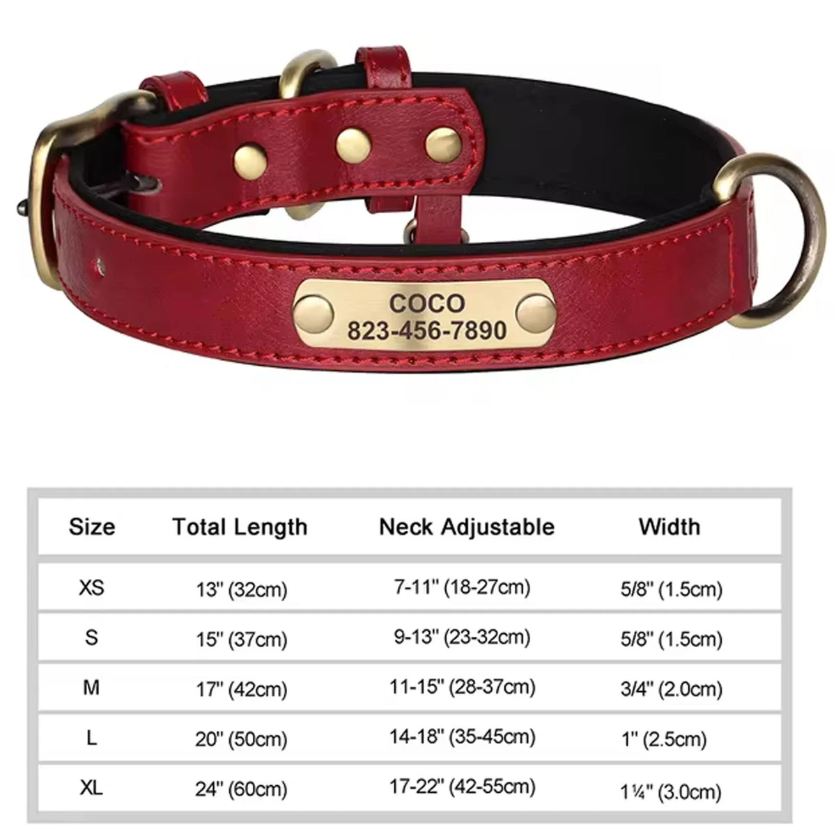 Personalized Dog Collar with Custom Engraved Nameplate, PU Leather Style in Blue, Gray, Pink or Brown for Dogs