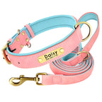 Personalized Dog Collar with Custom Engraved Nameplate, PU Leather Style in Blue, Gray, Pink or Brown for Dogs