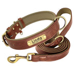 Personalized Dog Collar with Custom Engraved Nameplate, PU Leather Style in Blue, Gray, Pink or Brown for Dogs