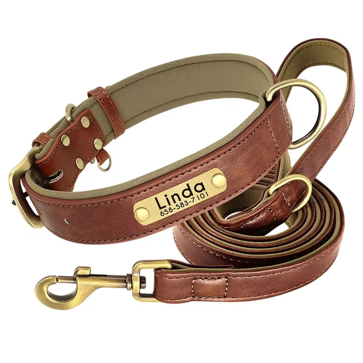 Personalized Dog Collar with Custom Engraved Nameplate, PU Leather Style in Blue, Gray, Pink or Brown for Dogs