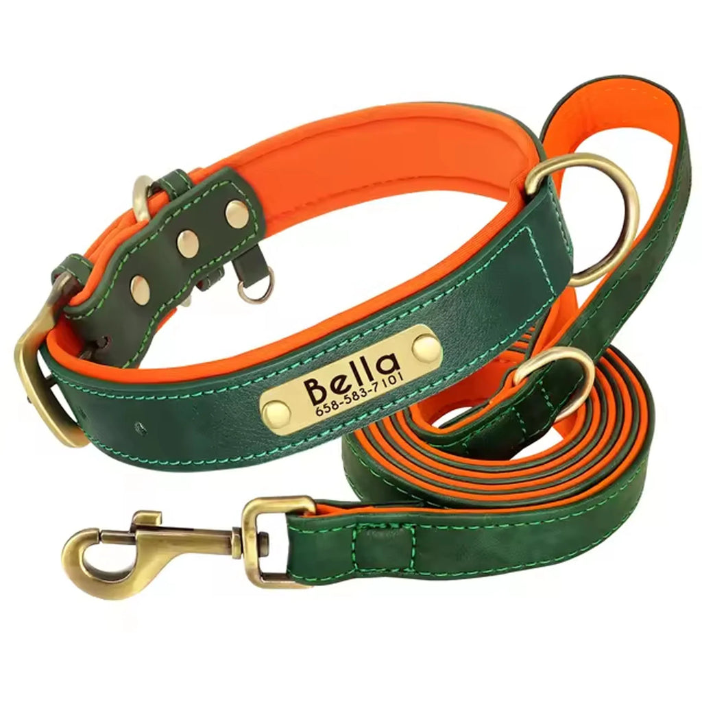 Personalized Dog Collar with Custom Engraved Nameplate, PU Leather Style in Blue, Gray, Pink or Brown for Dogs
