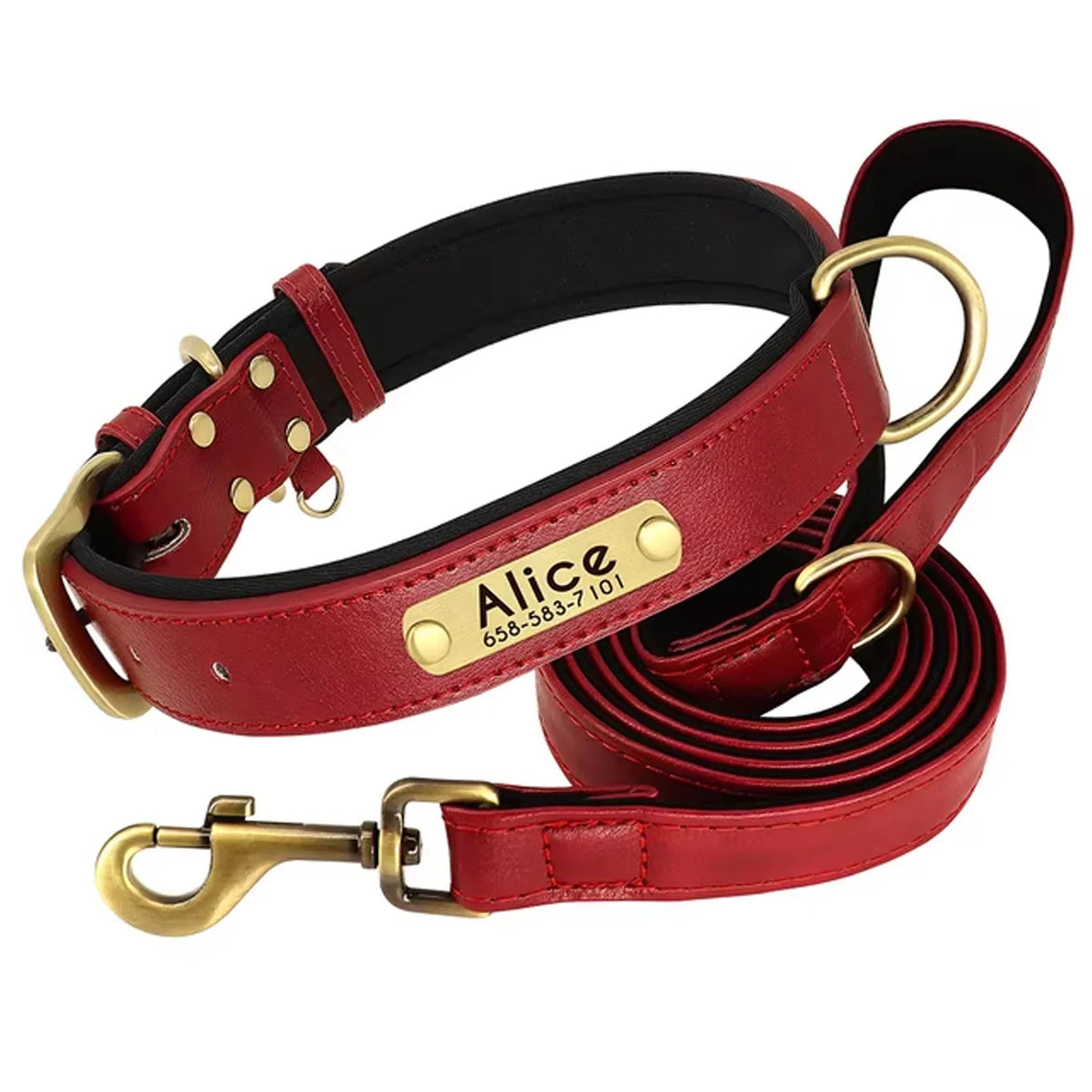 Personalized Dog Collar with Custom Engraved Nameplate, PU Leather Style in Blue, Gray, Pink or Brown for Dogs
