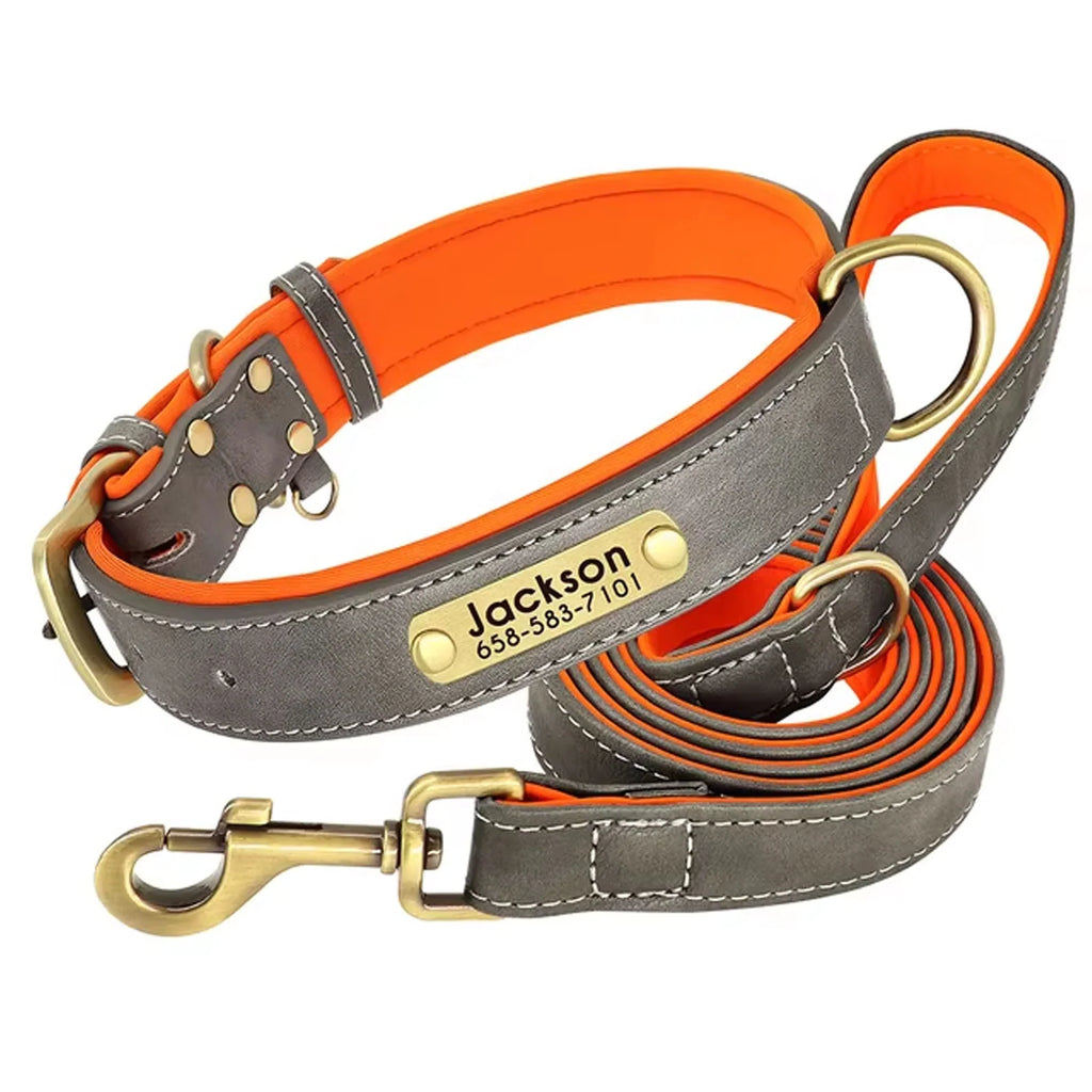 Personalized Dog Collar with Custom Engraved Nameplate, PU Leather Style in Blue, Gray, Pink or Brown for Dogs
