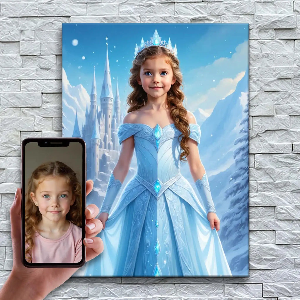 Personalized Ice Princess Canvas Portrait from Your Photo, Ready to Hang for a Child's Bedroom