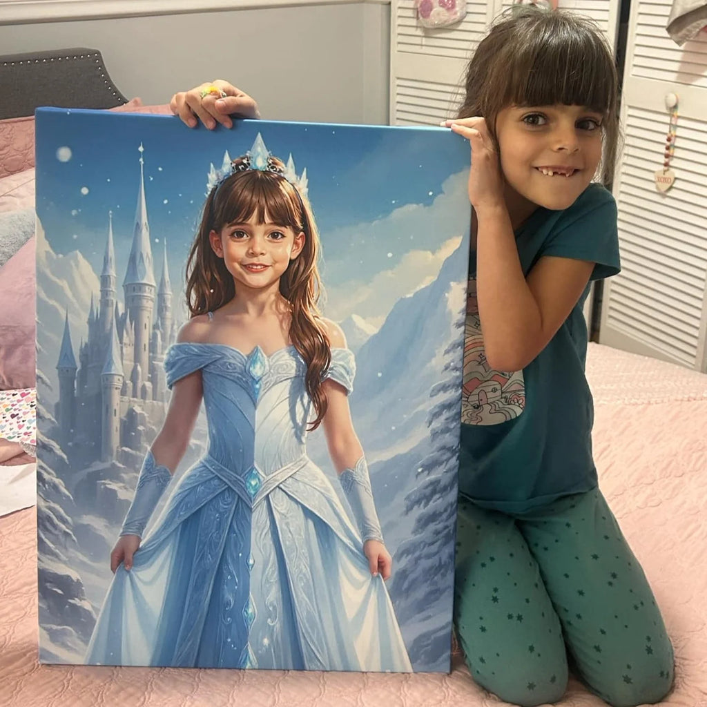 Personalized Ice Princess Canvas Portrait from Your Photo, Ready to Hang for a Child's Bedroom