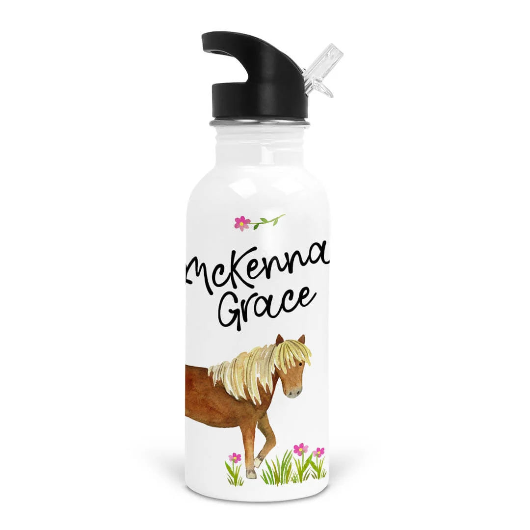 Personalized Kids Water Bottle in a Happy Horses Design