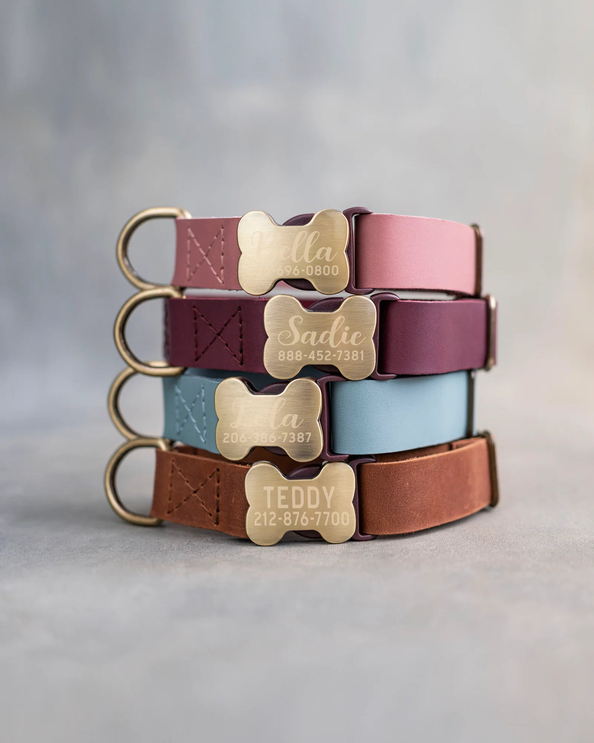Personalized Leather Dog Collar with Bone-Shaped Buckle, Fast-Release Closure and Custom Name Text