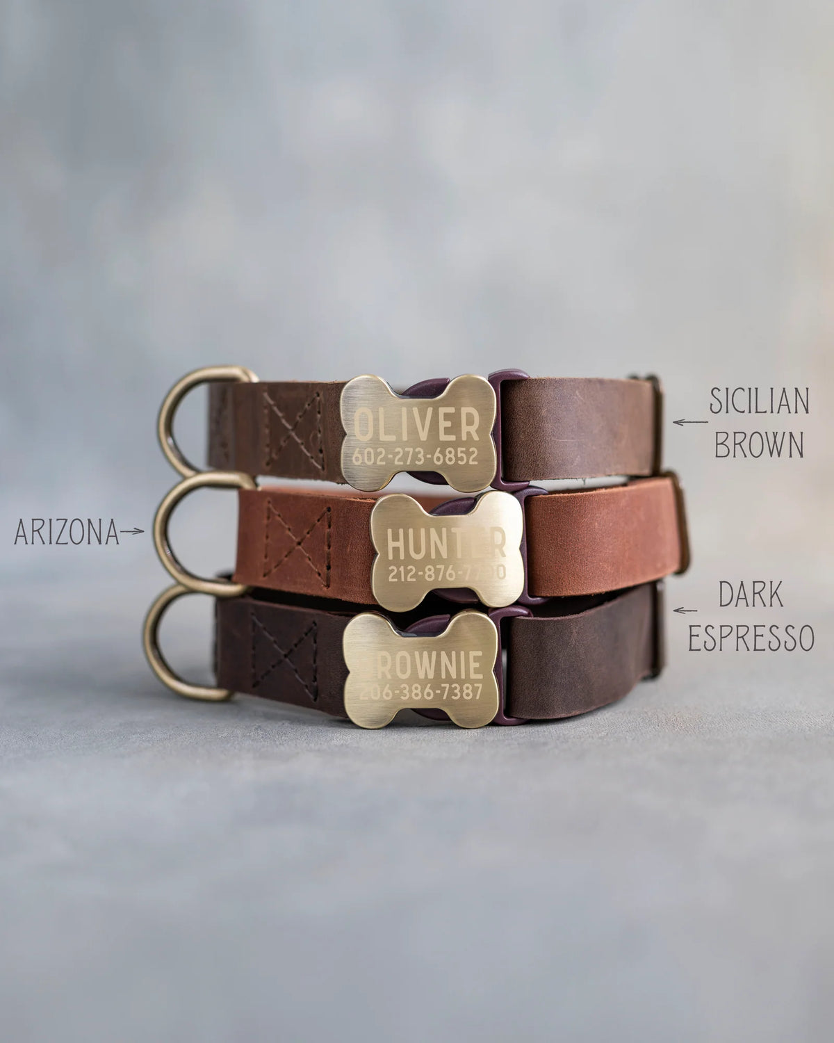 Personalized Leather Dog Collar with Bone-Shaped Buckle, Fast-Release Closure and Custom Name Text