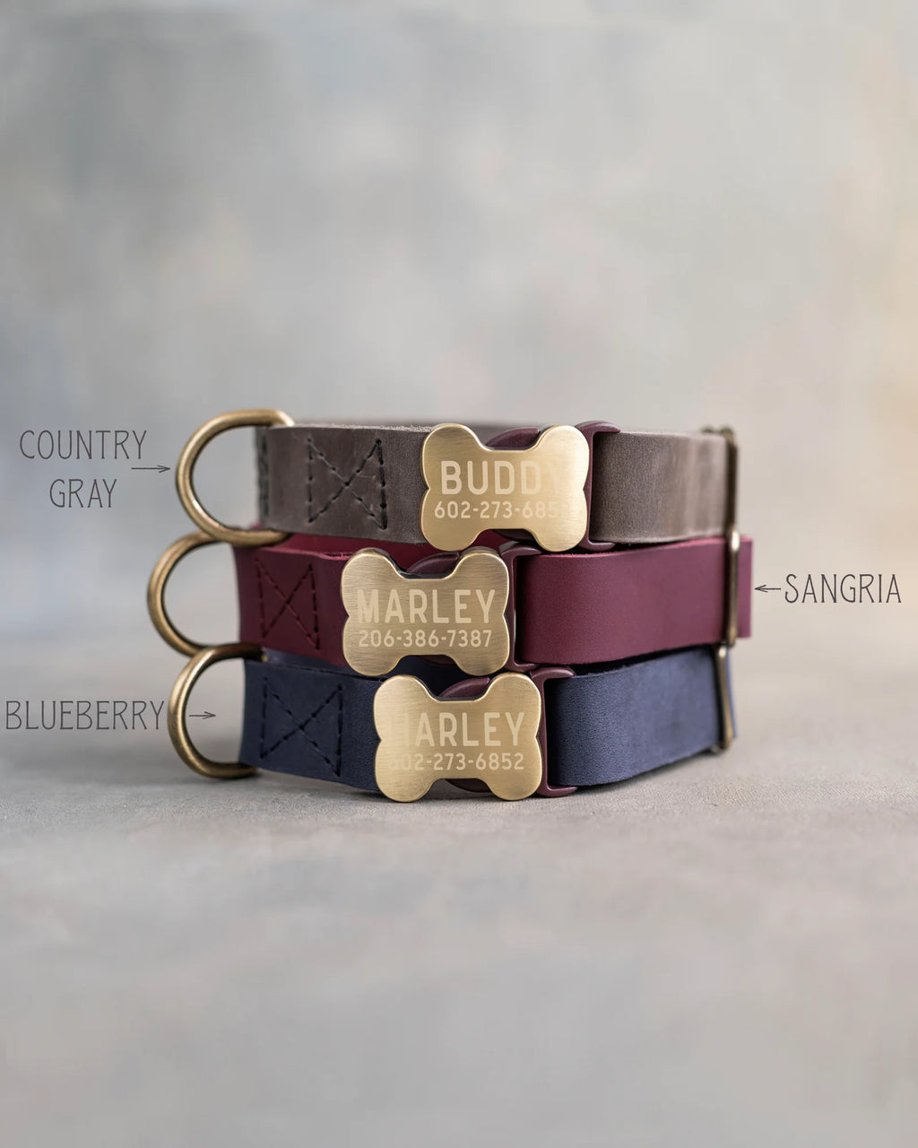 Personalized Leather Dog Collar with Bone-Shaped Buckle, Fast-Release Closure and Custom Name Text