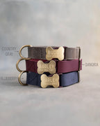 Personalized Leather Dog Collar with Bone-Shaped Buckle, Fast-Release Closure and Custom Name Text