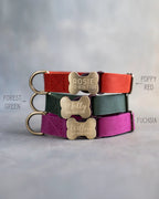 Personalized Leather Dog Collar with Bone-Shaped Buckle, Fast-Release Closure and Custom Name Text