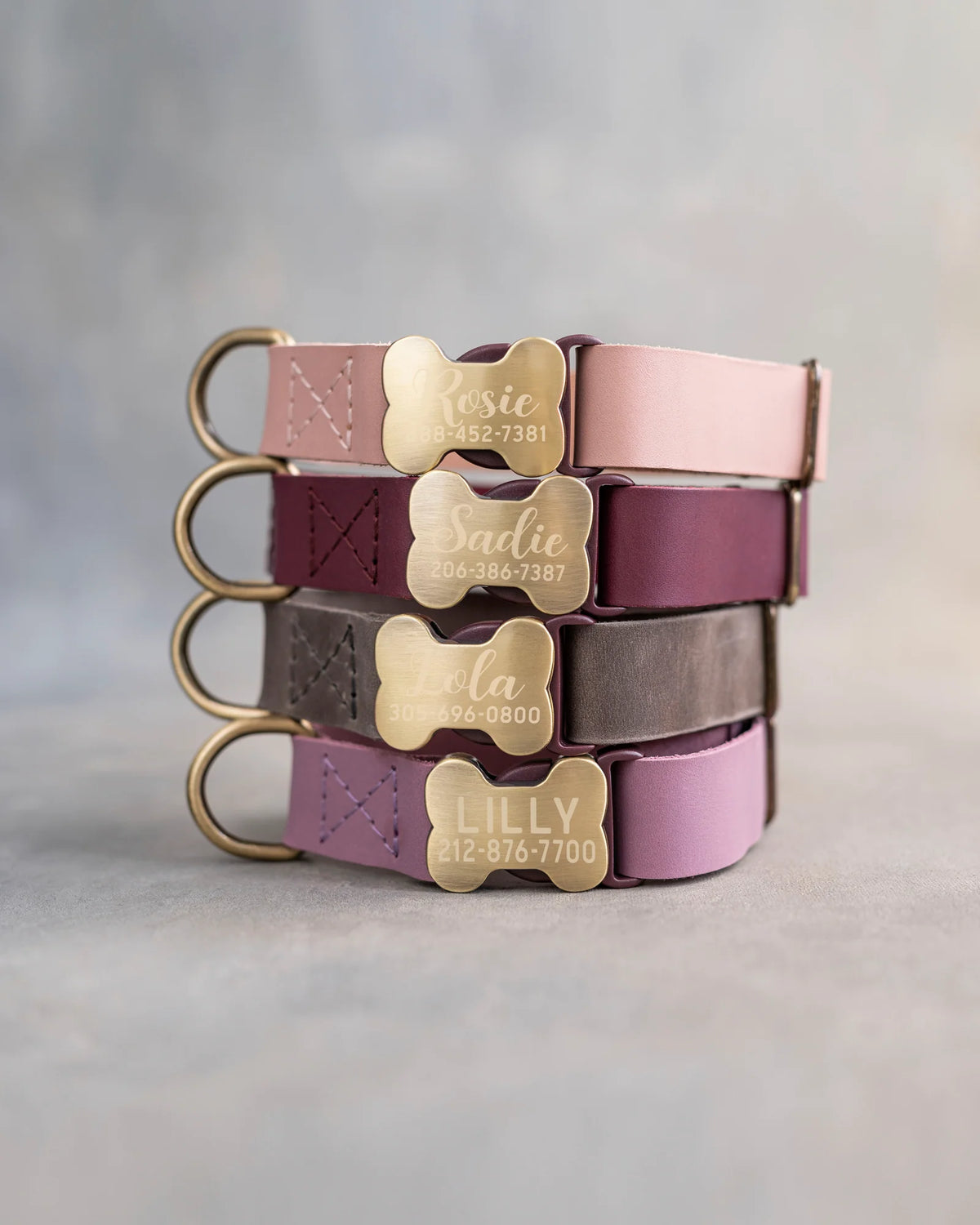 Personalized Leather Dog Collar with Bone-Shaped Buckle, Fast-Release Closure and Custom Name Text