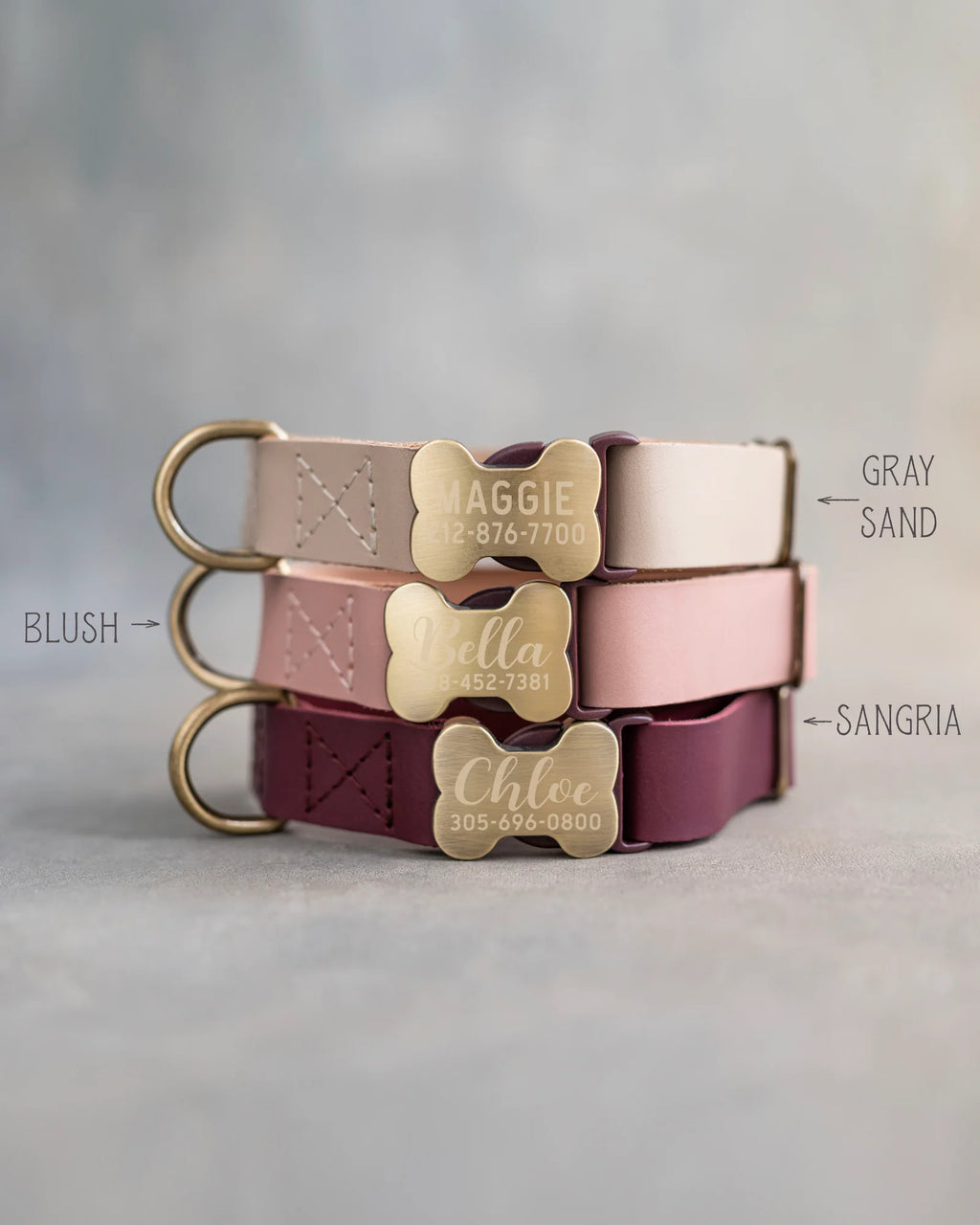 Personalized Leather Dog Collar with Bone-Shaped Buckle, Fast-Release Closure and Custom Name Text
