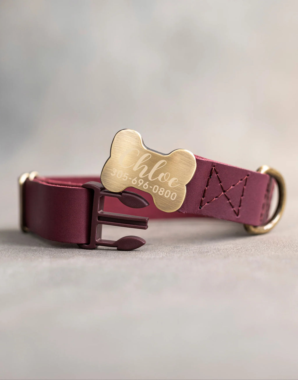 Personalized Leather Dog Collar with Bone-Shaped Buckle, Fast-Release Closure and Custom Name Text
