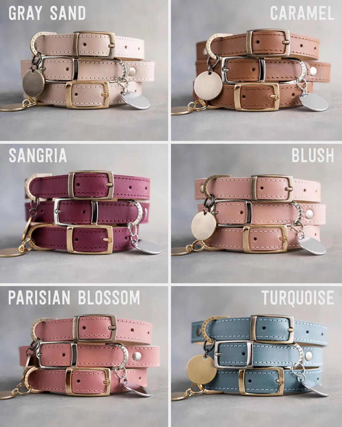 Personalized Leather Dog Collar with Engraved Three-Line ID Plate and Classic Adjustable Belt Buckle