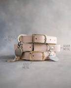 Personalized Leather Dog Collar with Engraved Three-Line ID Plate and Classic Adjustable Belt Buckle