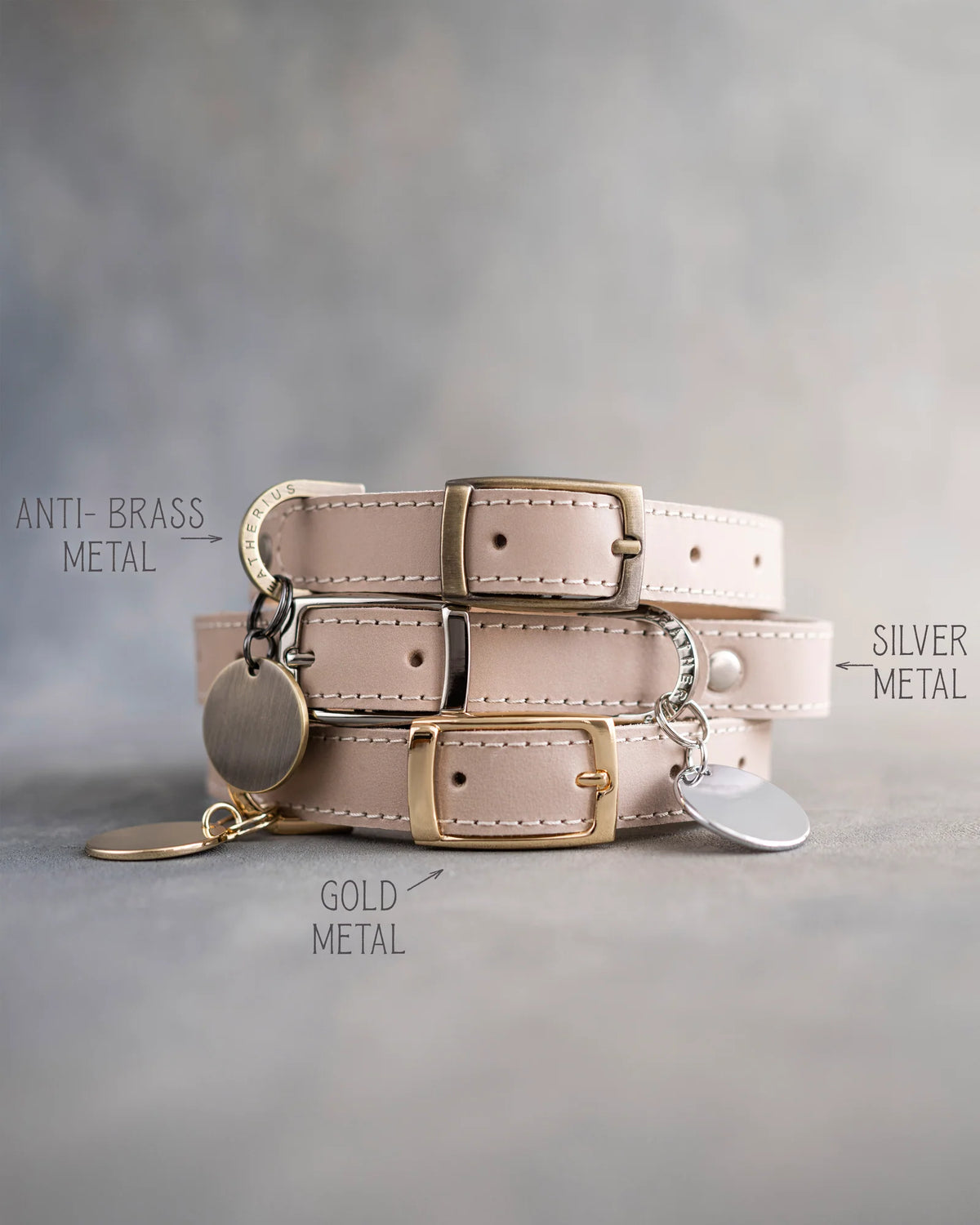 Personalized Leather Dog Collar with Engraved Three-Line ID Plate and Classic Adjustable Belt Buckle