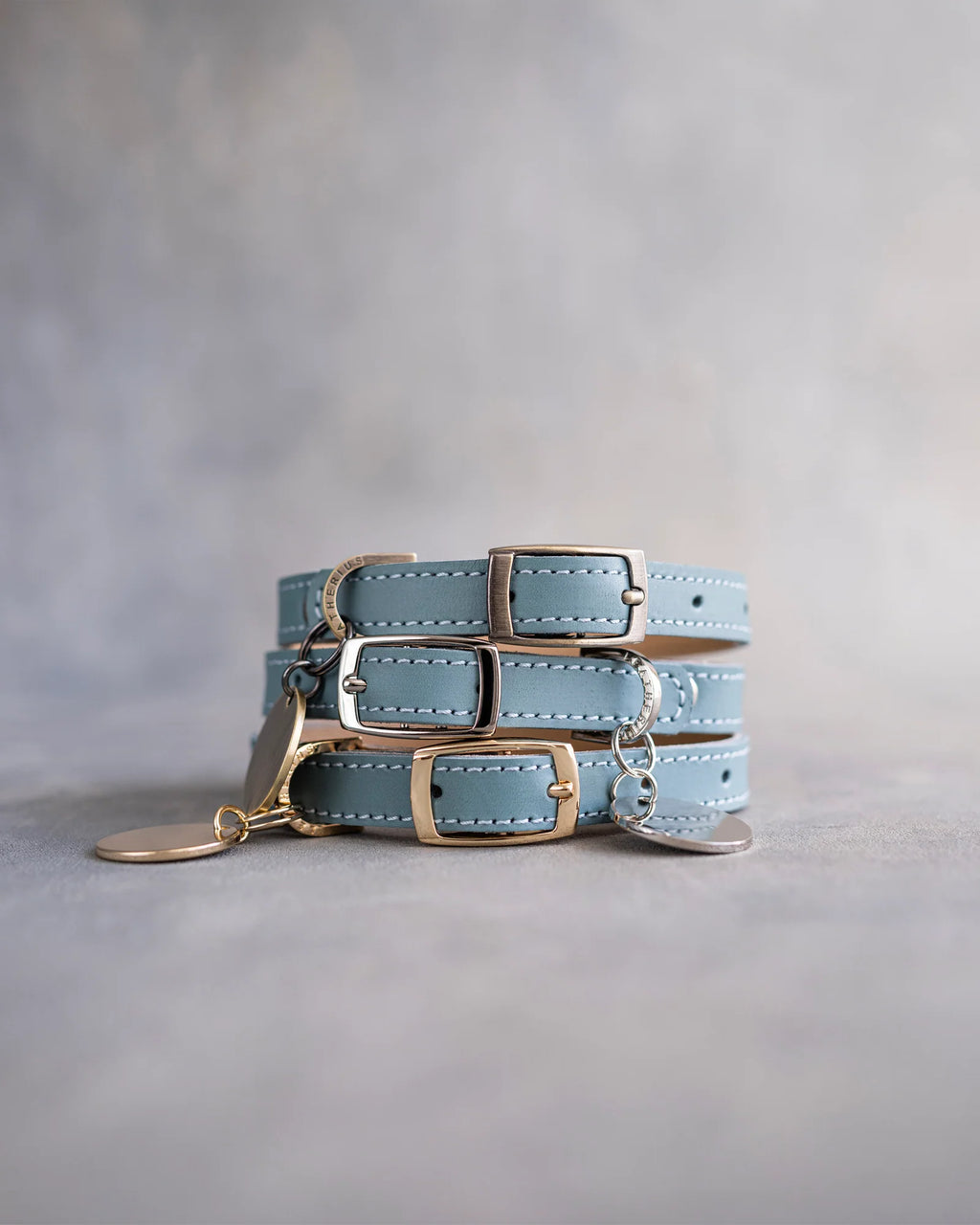 Personalized Leather Dog Collar with Engraved Three-Line ID Plate and Classic Adjustable Belt Buckle