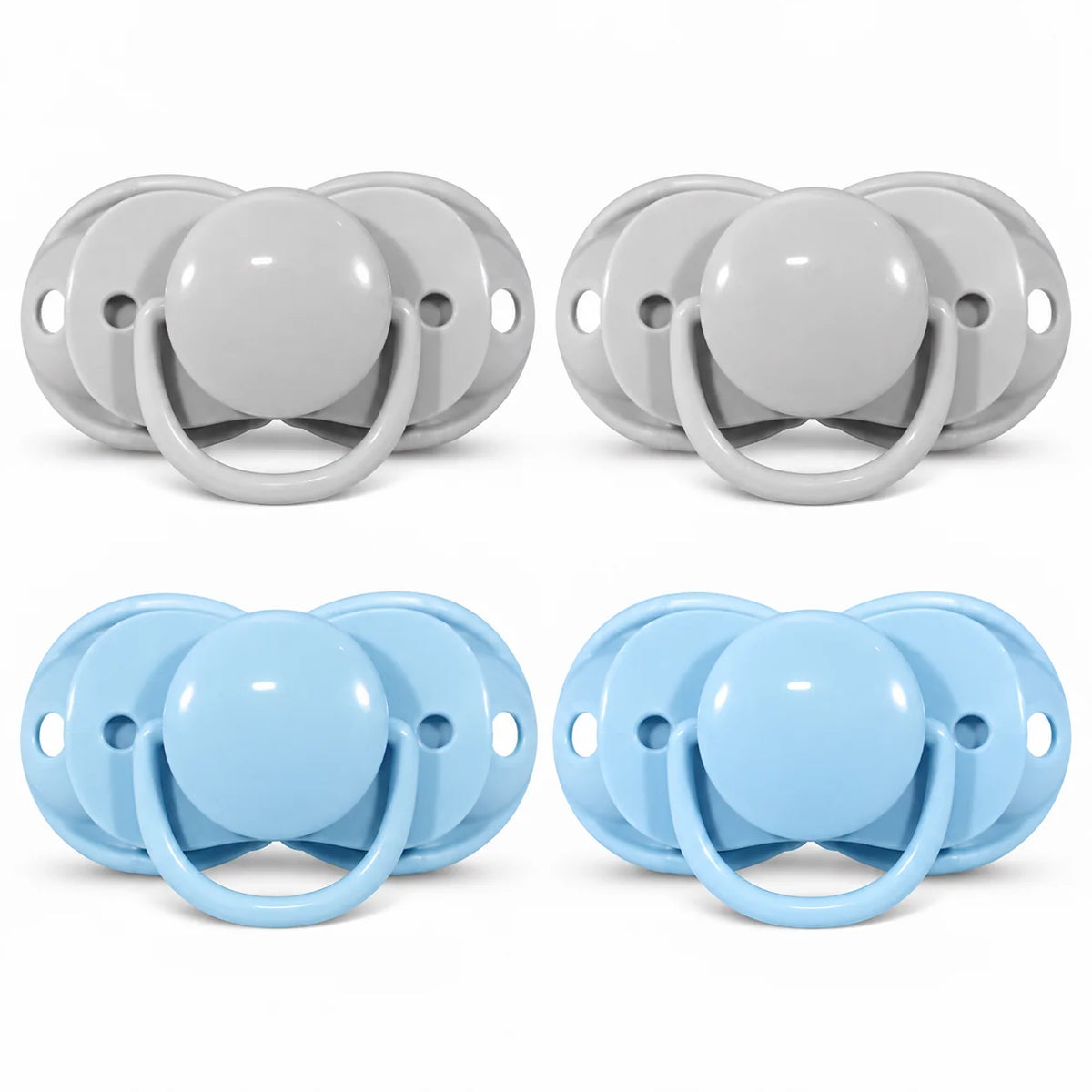 Personalized Pacifier Four-Pack for Ages 0–36 Months Featuring a Design That Closes When Dropped — Blue Grey