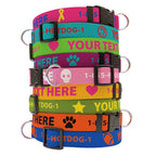 Personalized Pet Collar in Solid Colors with Custom Text and Optional Art Icons, Machine Washable Polyester