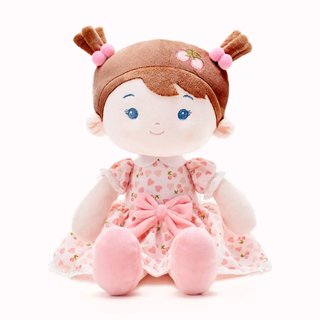Personalized Plush Doll in a Pink Floral Dress, 16-Inch Keepsake, Cherry
