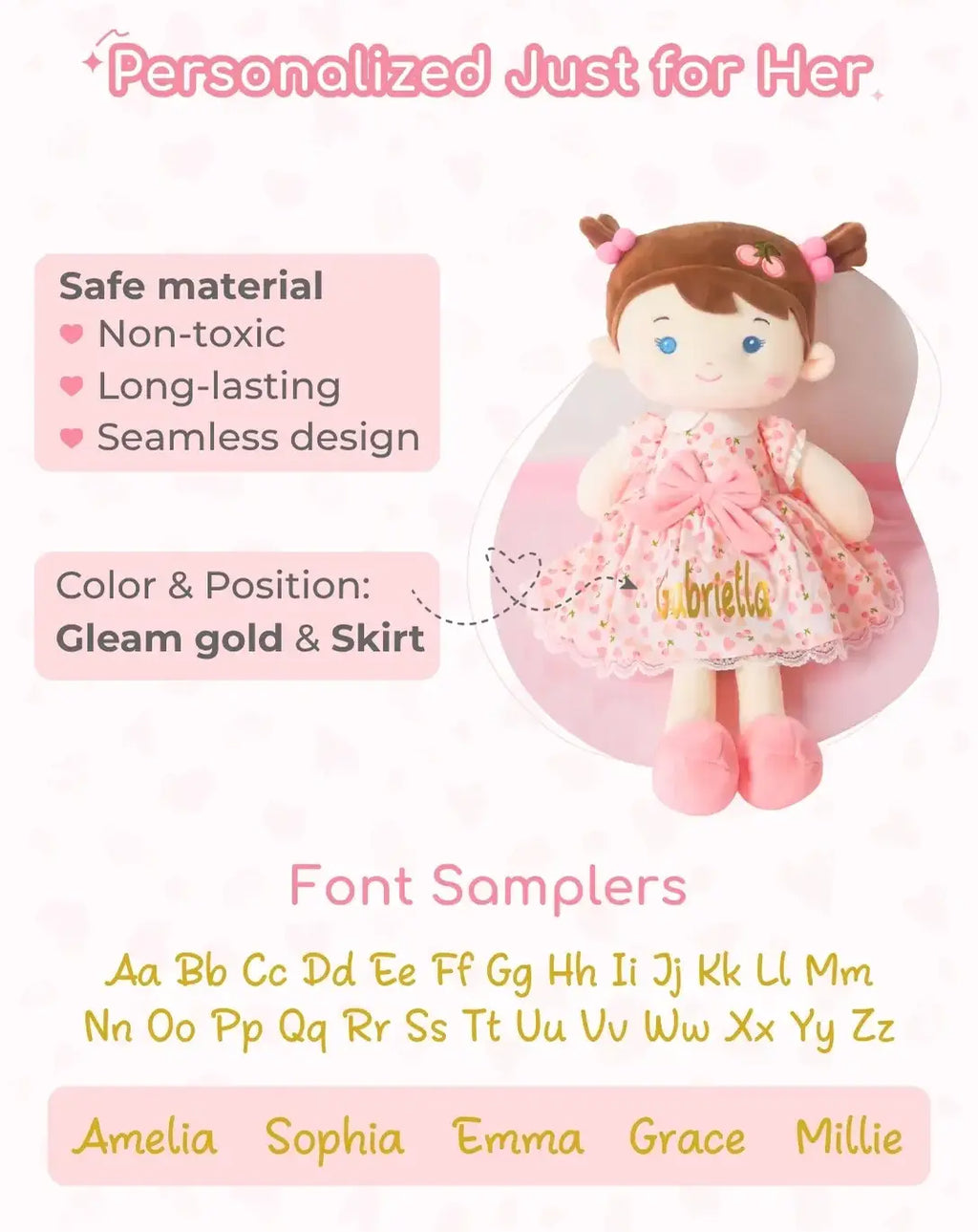 Personalized Plush Doll in a Pink Floral Dress, 16-Inch Keepsake