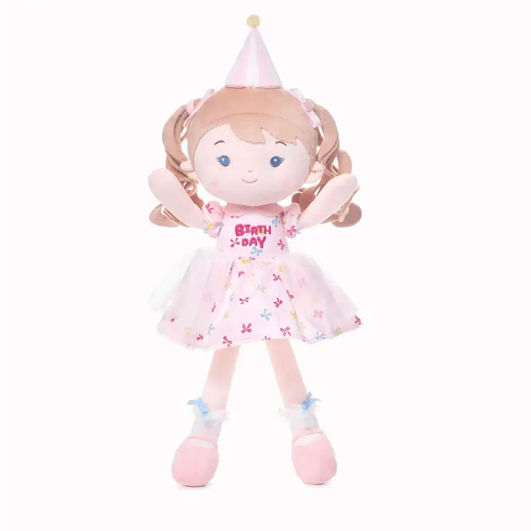 Personalized Princess Plush Doll in a Pink Birthday Dress,