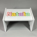 Personalized Puzzle Step Stool for Children with Name Letter Pieces, Rounded Edges and Handcrafted Maple MDF