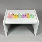 Personalized Puzzle Step Stool for Children with Name Letter Pieces, Rounded Edges and Handcrafted Maple MDF