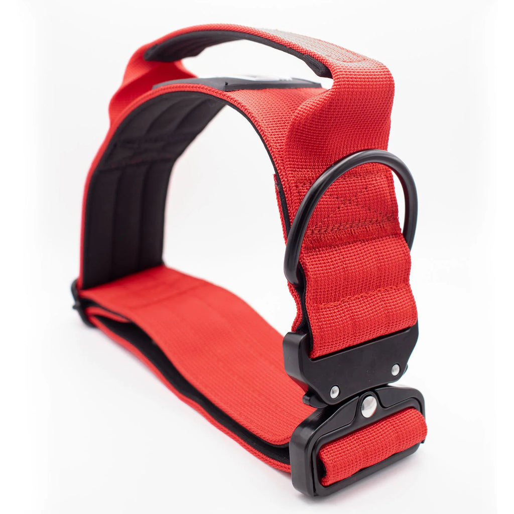 Personalized Red Dog Collar with a 2-Inch Wide Design and Emergency Handle for Strong Pulling Dogs