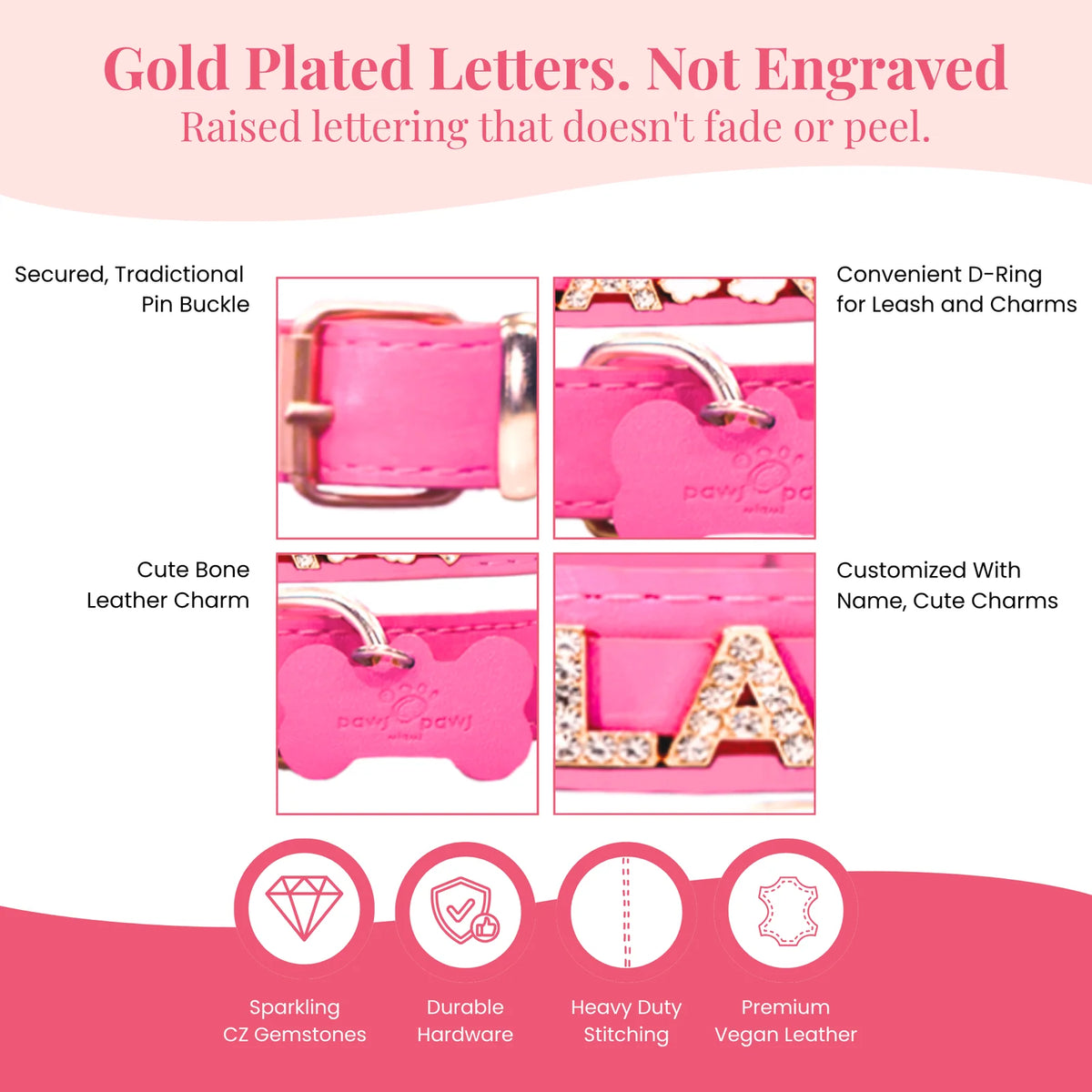Personalized Sparkle Dog Collar with Name Detail, 18K Gold-Plated Initials and CZ Crystal Charm Style