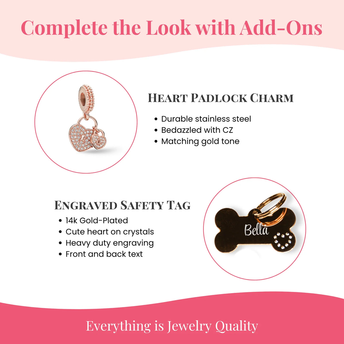 Personalized Sparkle Dog Collar with Name Detail, 18K Gold-Plated Initials and CZ Crystal Charm Style