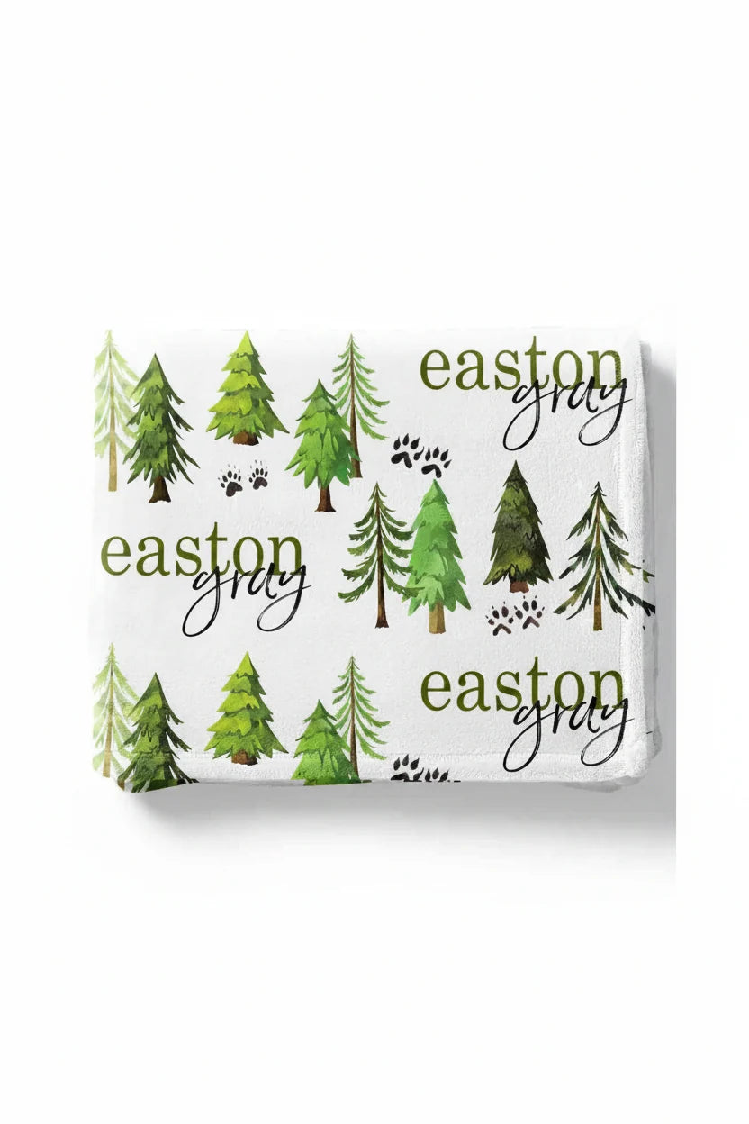 Personalized Toddler Blanket in a Woodland Trees Print