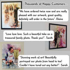 Personalized Watercolor Portrait Print with Optional Wood Frame and Mat in Four Display Sizes