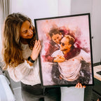 Personalized Watercolor Portrait Print with Optional Wood Frame and Mat in Four Display Sizes