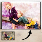 Personalized Watercolor Portrait Print with Optional Wood Frame and Mat in Four Display Sizes