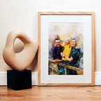 Personalized Watercolor Portrait Print with Optional Wood Frame and Mat in Four Display Sizes
