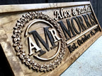 Personalized Wood Carved Last Name Sign with 3D Wreath Lettering, Solid Pine and — 9.25" x 23" / 11.25" x 28" / 11.25" x 36"