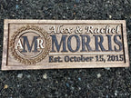 Personalized Wood Carved Last Name Sign with 3D Wreath Lettering, Solid Pine and Custom Family Text
