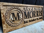Personalized Wood Carved Last Name Sign with 3D Wreath Lettering, Solid Pine and Custom Family Text