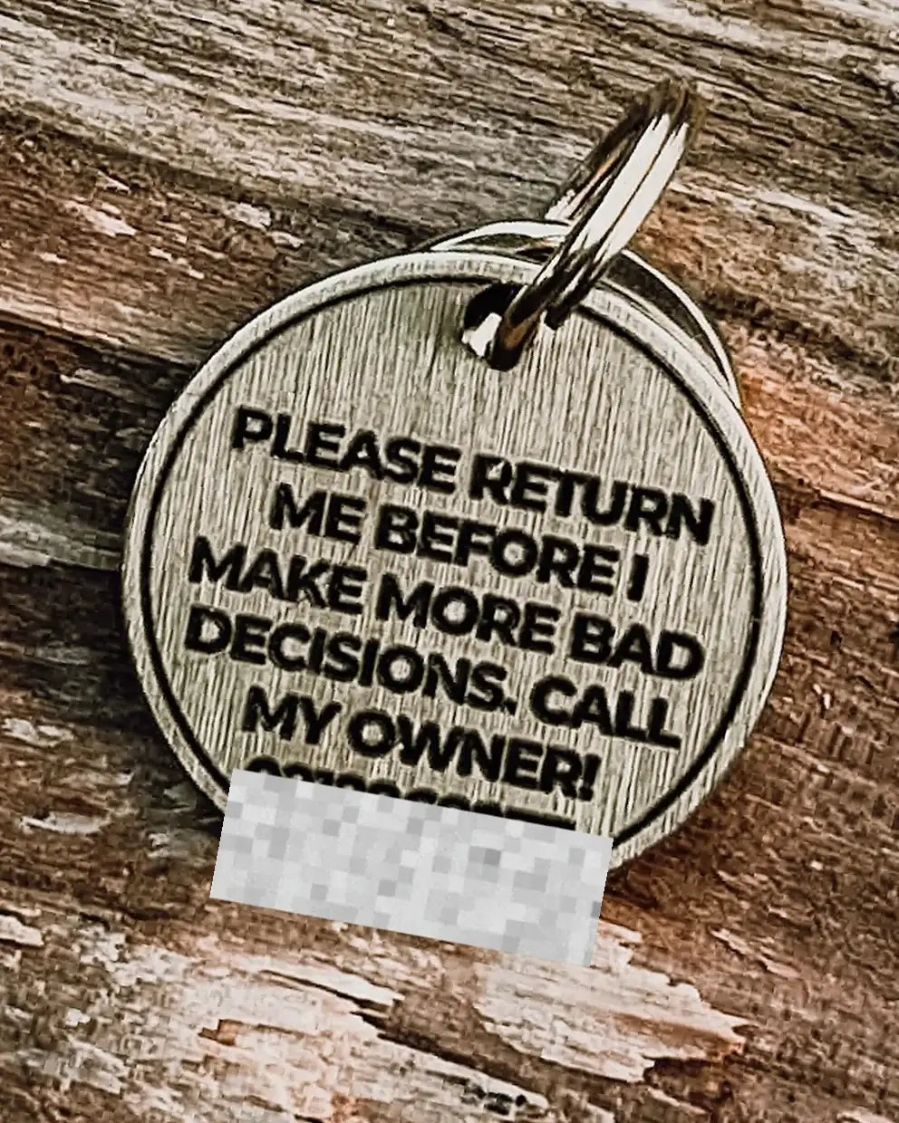 Pet Tag in Solid Brushed Brass with Deeply Engraved Bold Lettering You Can Both See and Feel